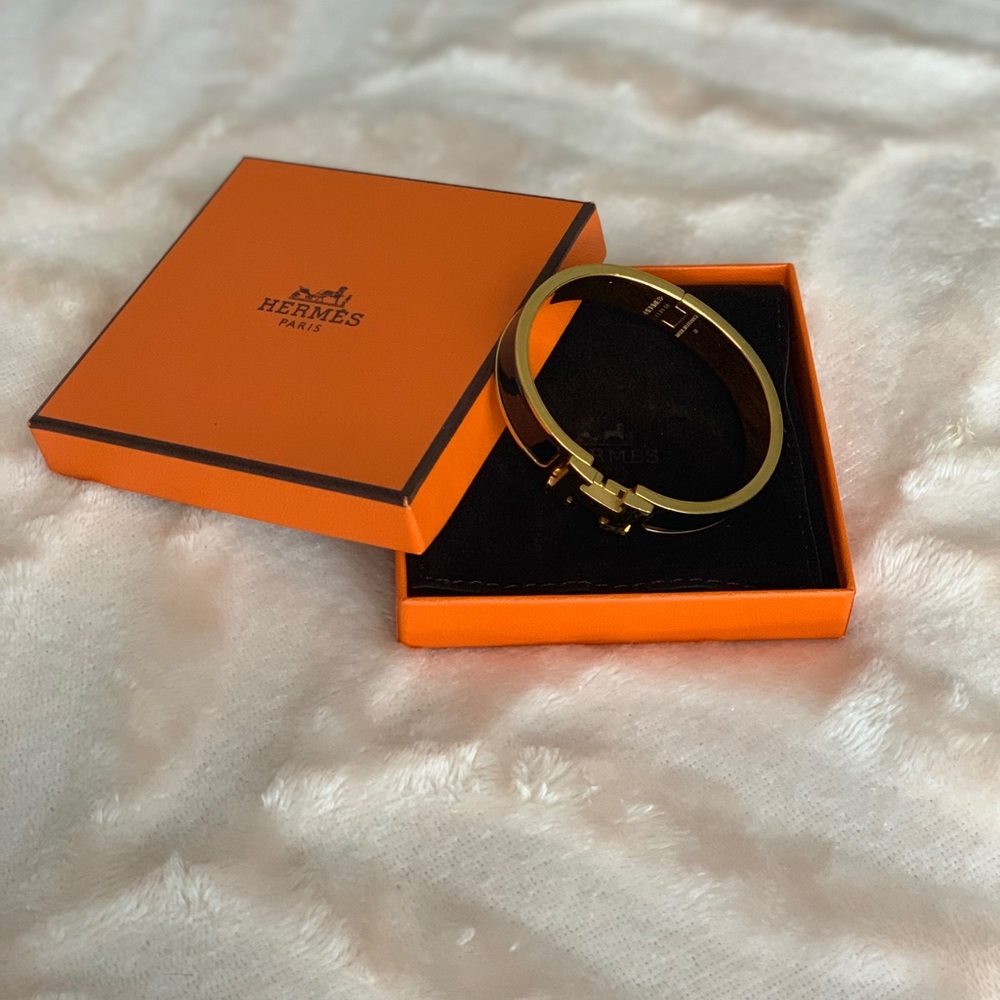 Hermès Clic H Bracelet - Black with Gold hardwear